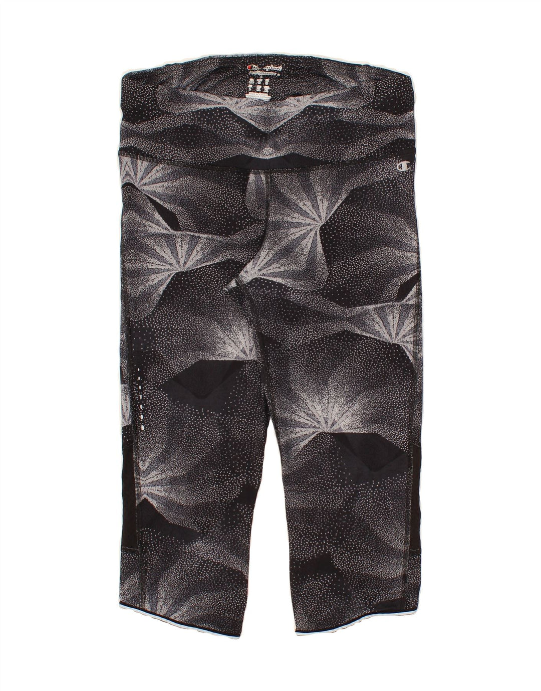 CHAMPION Womens Capri Leggings UK 14 Large Black Geometric Polyamide Vintage Champion and Second-Hand Champion from Messina Hembry 
