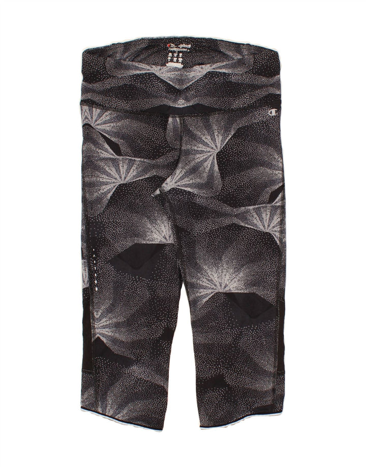 CHAMPION Womens Capri Leggings UK 14 Large Black Geometric Polyamide Vintage Champion and Second-Hand Champion from Messina Hembry 