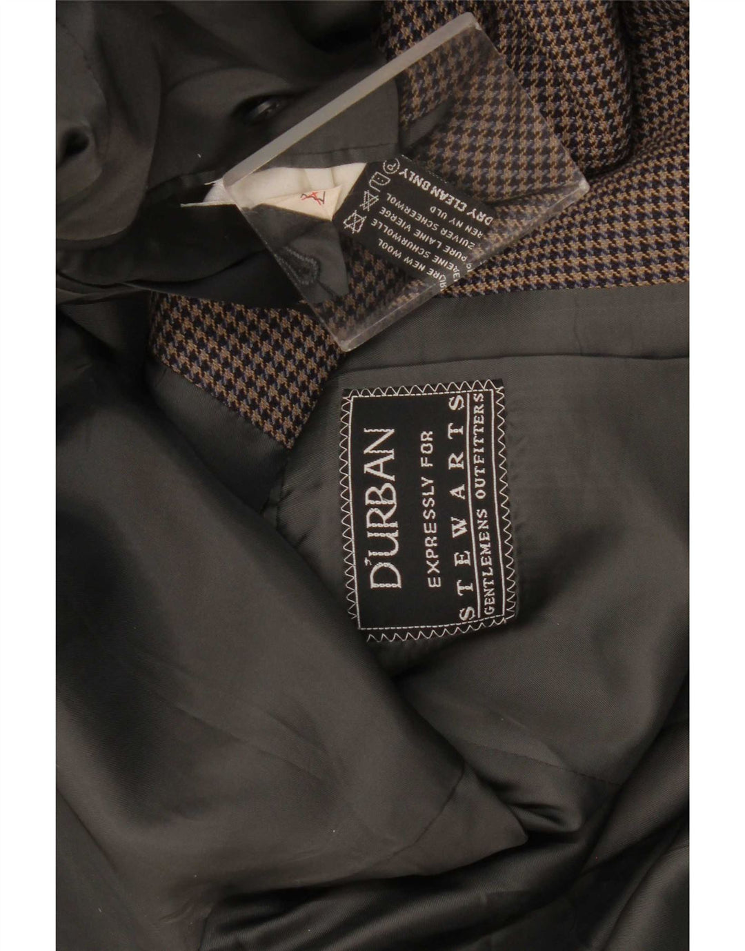 Durban Herren-Blazer mit 2 Knöpfen, UK 38, mittelgraue Hahnentritt-Schurwolle