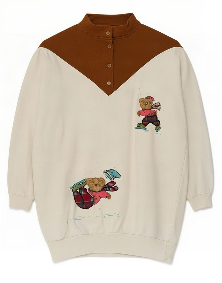 Vintage Damen Grafik-Sweatshirt-Pullover EU 40/42 Mittelweißer Farbblock