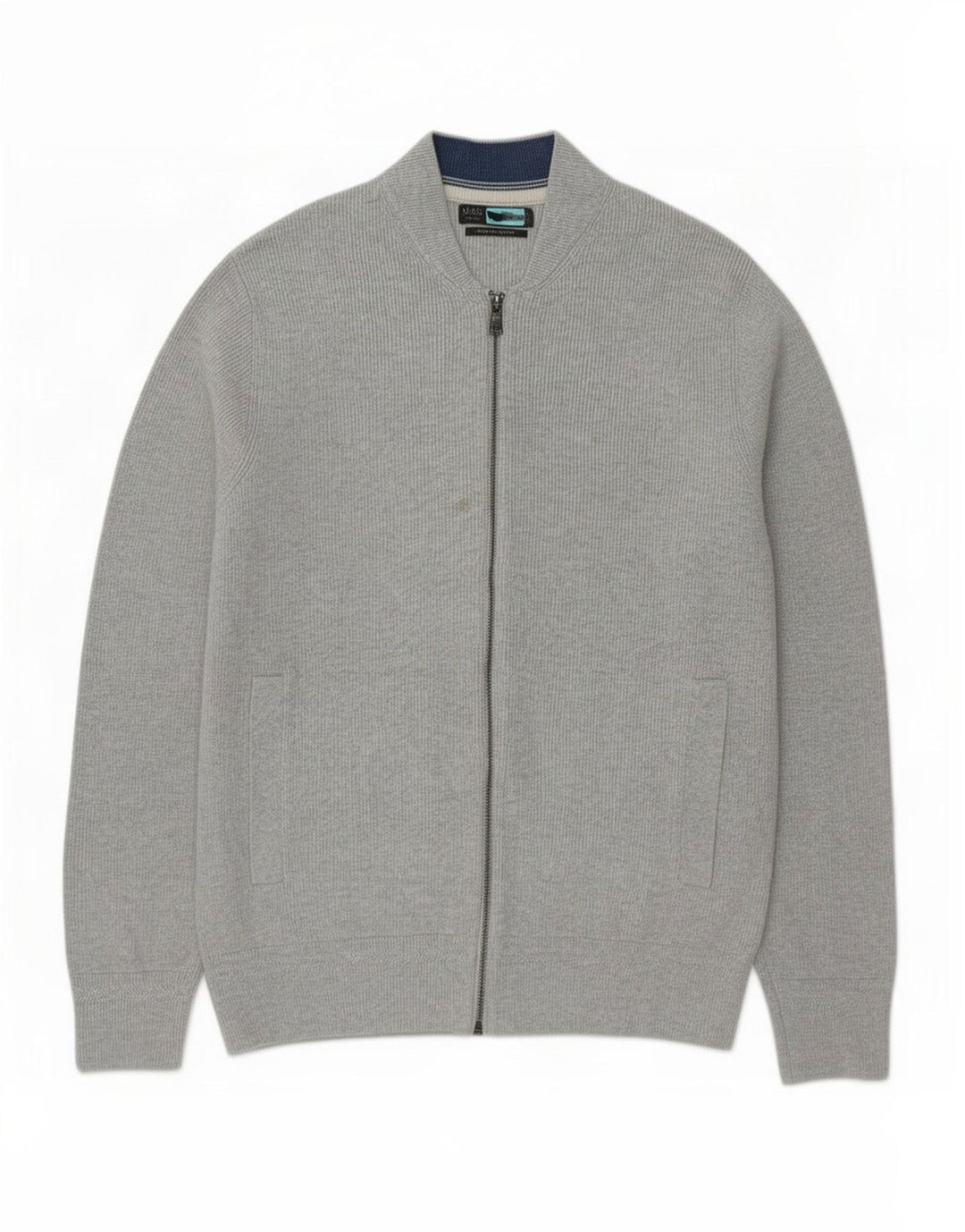 Marks & Spencer Herren-Strickjacke, groß, grau gesprenkelte Baumwolle