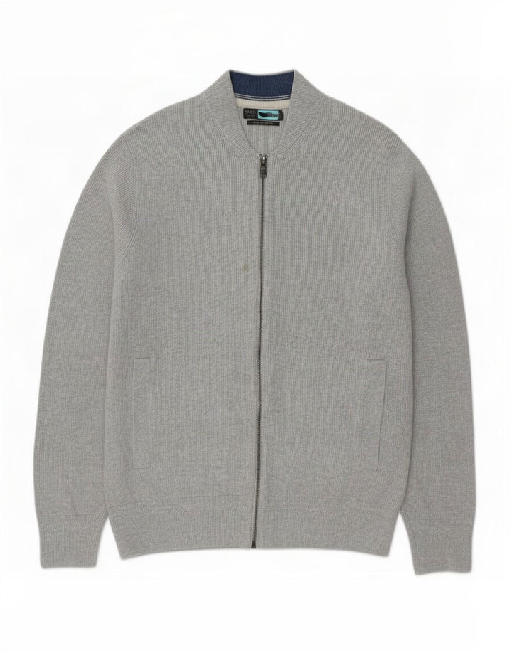 Marks & Spencer Herren-Strickjacke, groß, grau gesprenkelte Baumwolle