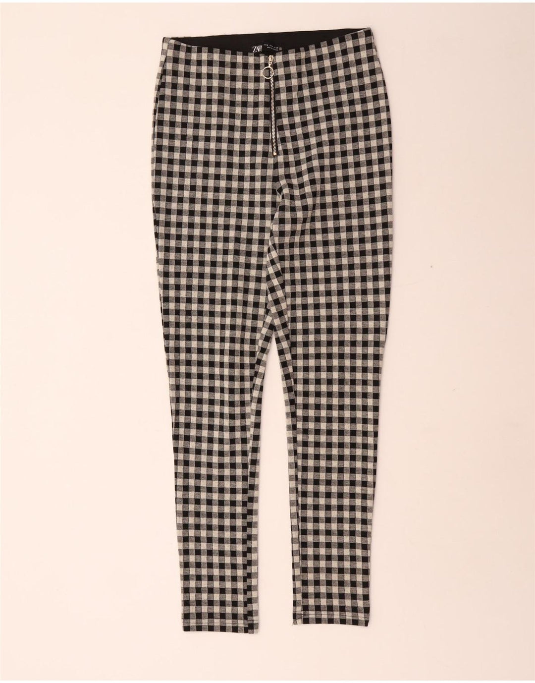 Zara Skinny-Freizeithose für Damen, Größe M, W28, L29, schwarzes Gingham-Polyester