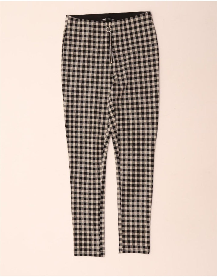 Zara Skinny-Freizeithose für Damen, Größe M, W28, L29, schwarzes Gingham-Polyester