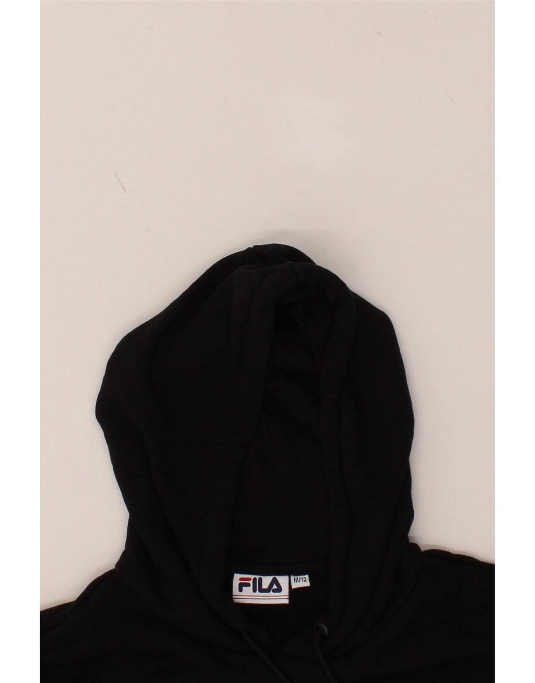 FILA Womens Crop Graphic Hoodie Jumper UK 12 Medium Black Vintage Fila and Second-Hand Fila from Messina Hembry 