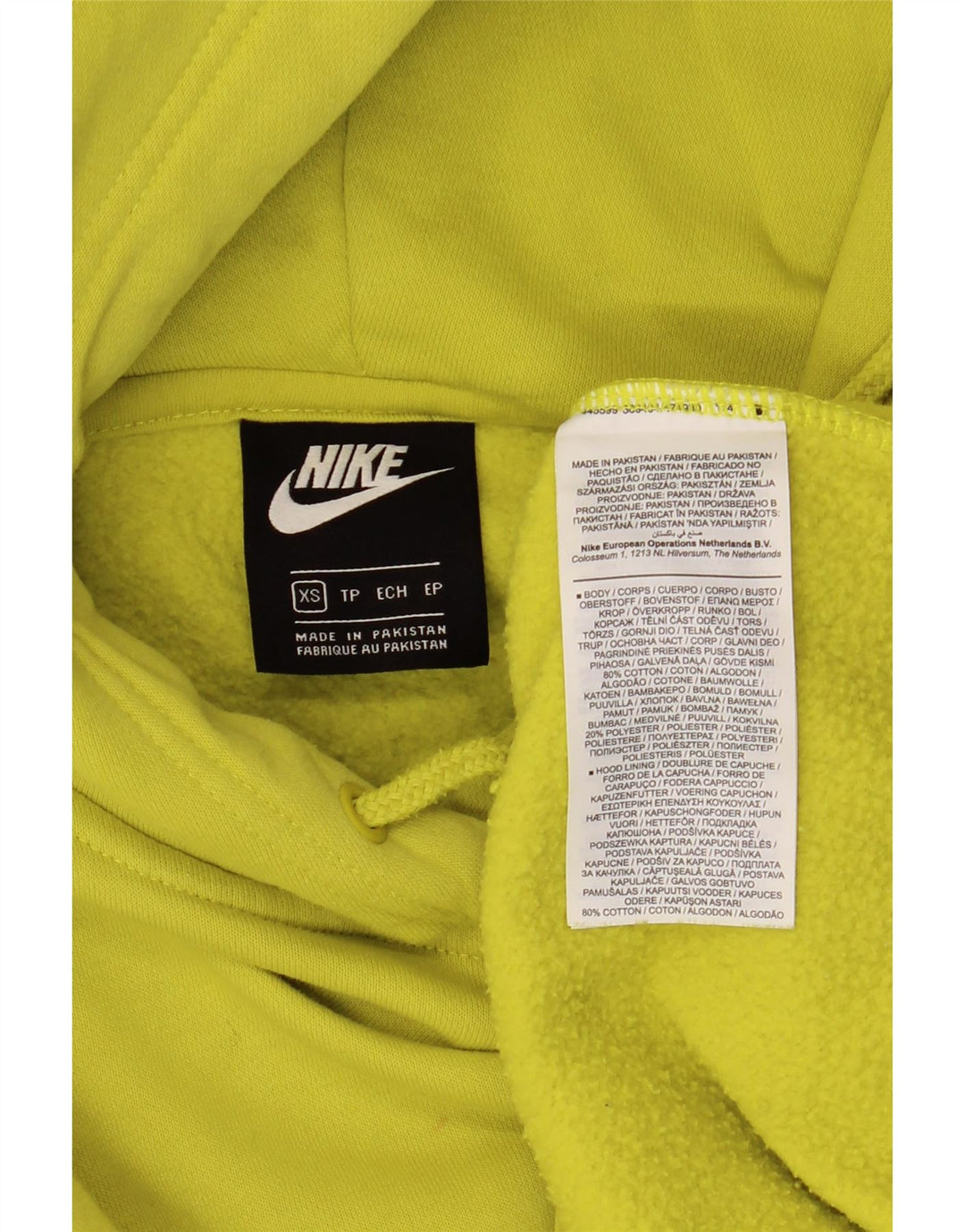 NIKE Damen-Pullover mit übergroßem Kapuzenpullover, Gr. 6, XS, gelbe Baumwolle