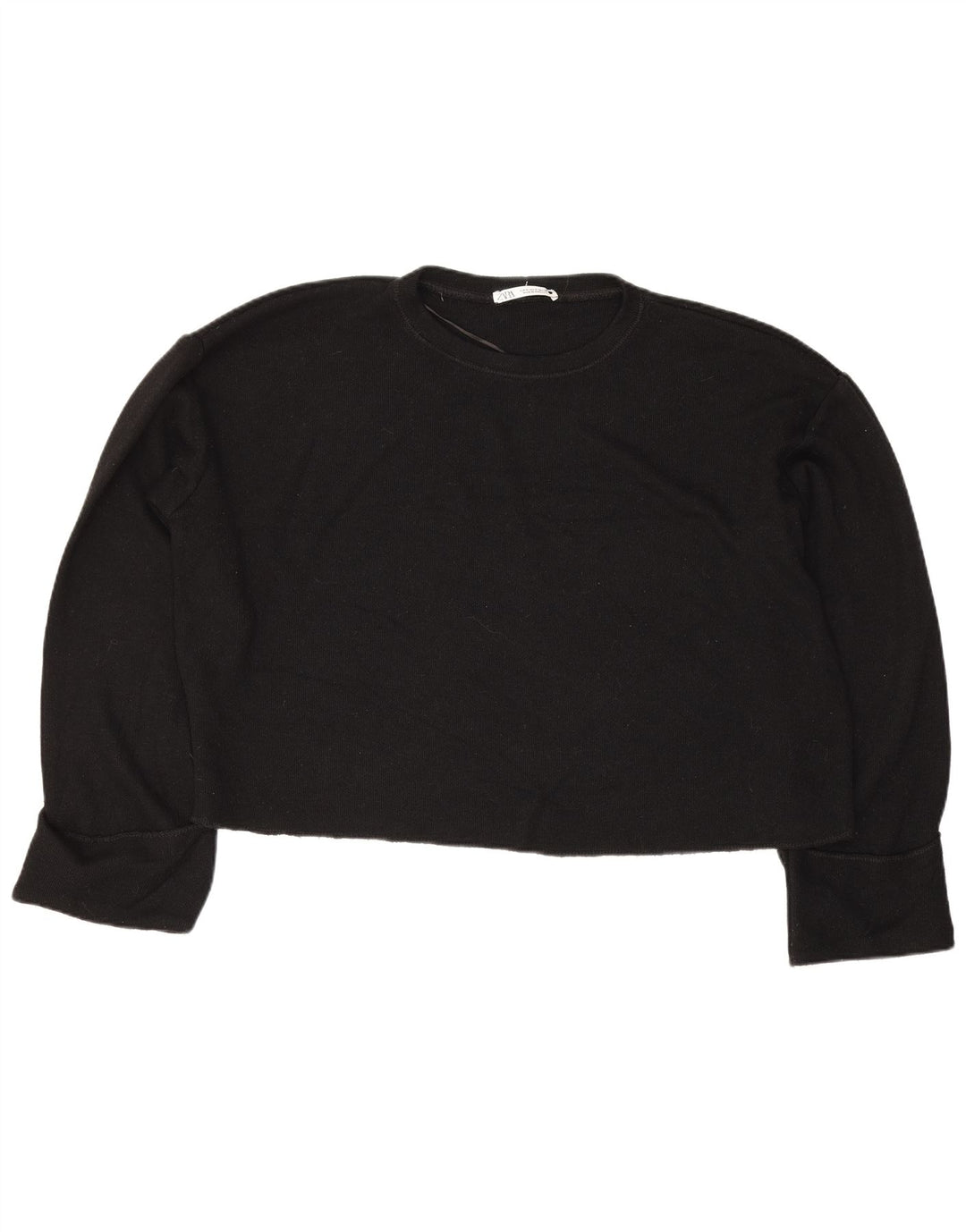 Zara Damen Crop Oversized Top Langarm UK 14 Mittelschwarze Viskose