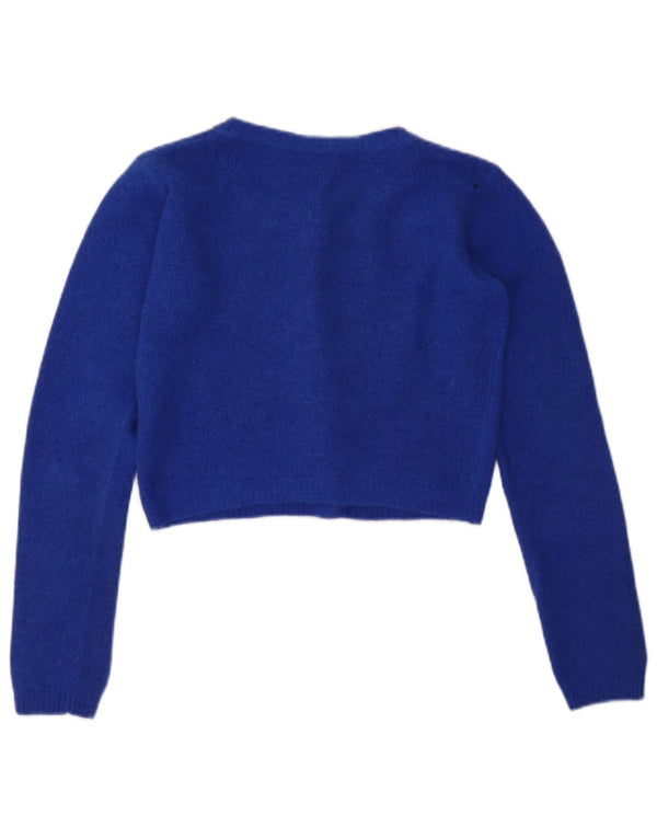 VINTAGE Damen Crop Cardigan Pullover UK 10 Kleine blaue Wolle
