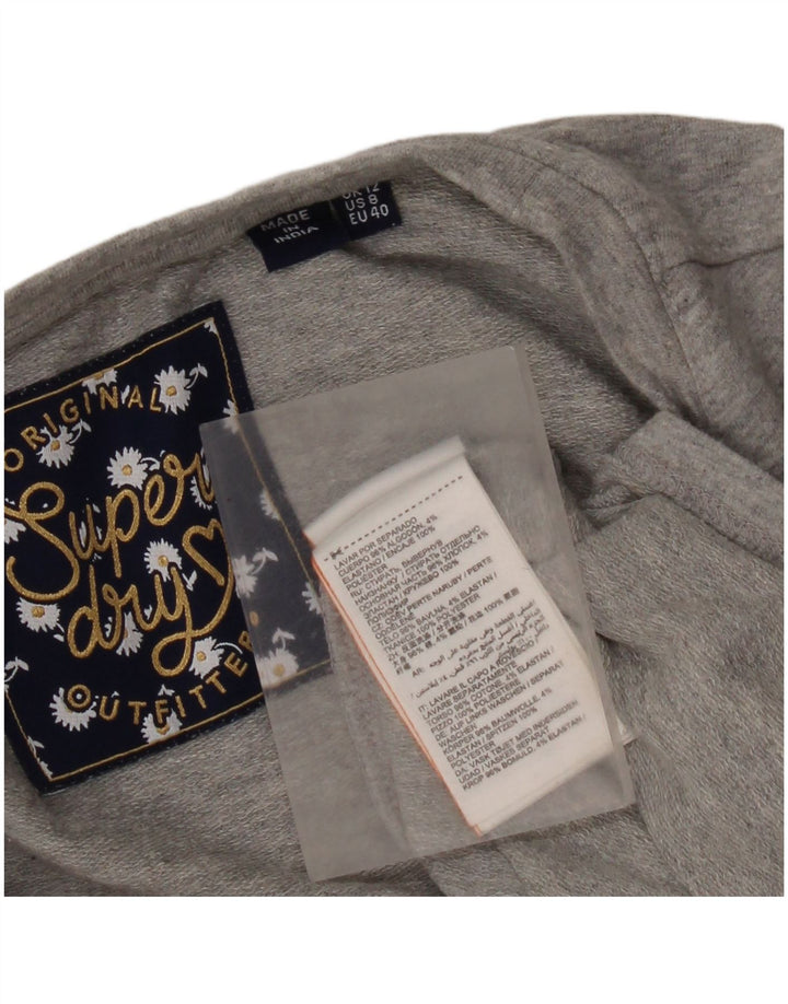 Superdry Damen Top Langarm UK 12 Mittelgraue Baumwolle
