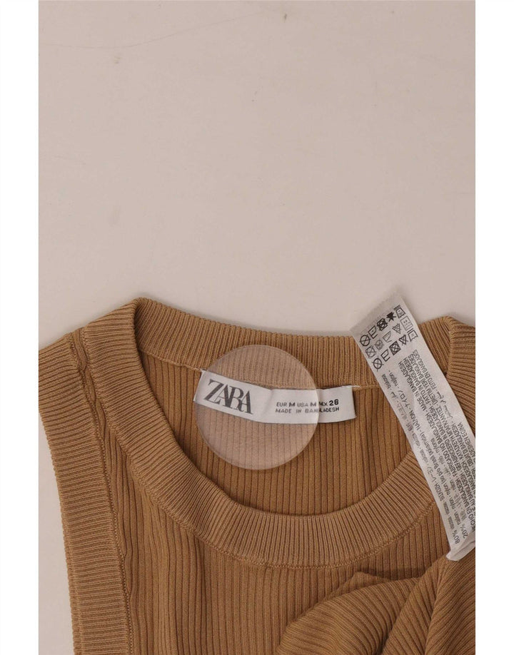 Zara Damen Weste Top UK 12 Mittelbraunes Polyester