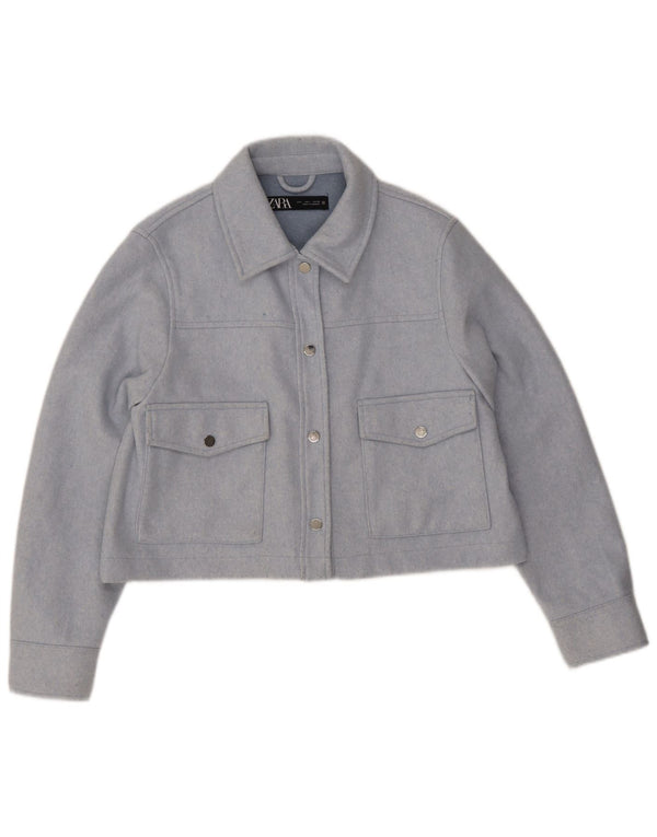 Zara Damen Crop Bomberjacke UK 16 Large Blau Polyester