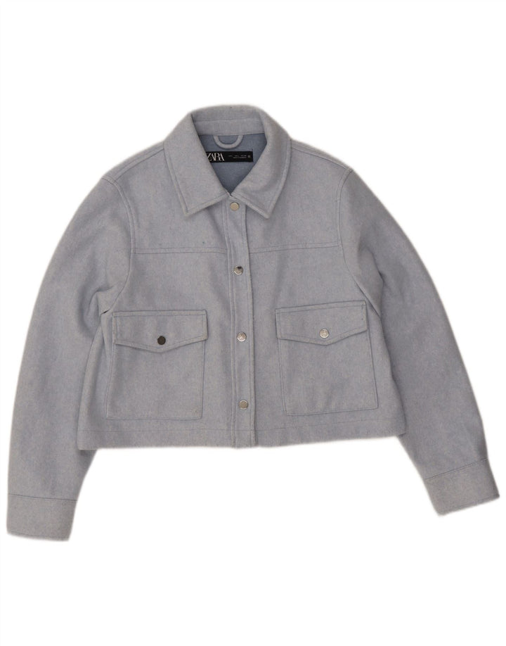 Zara Damen Crop Bomberjacke UK 16 Large Blau Polyester