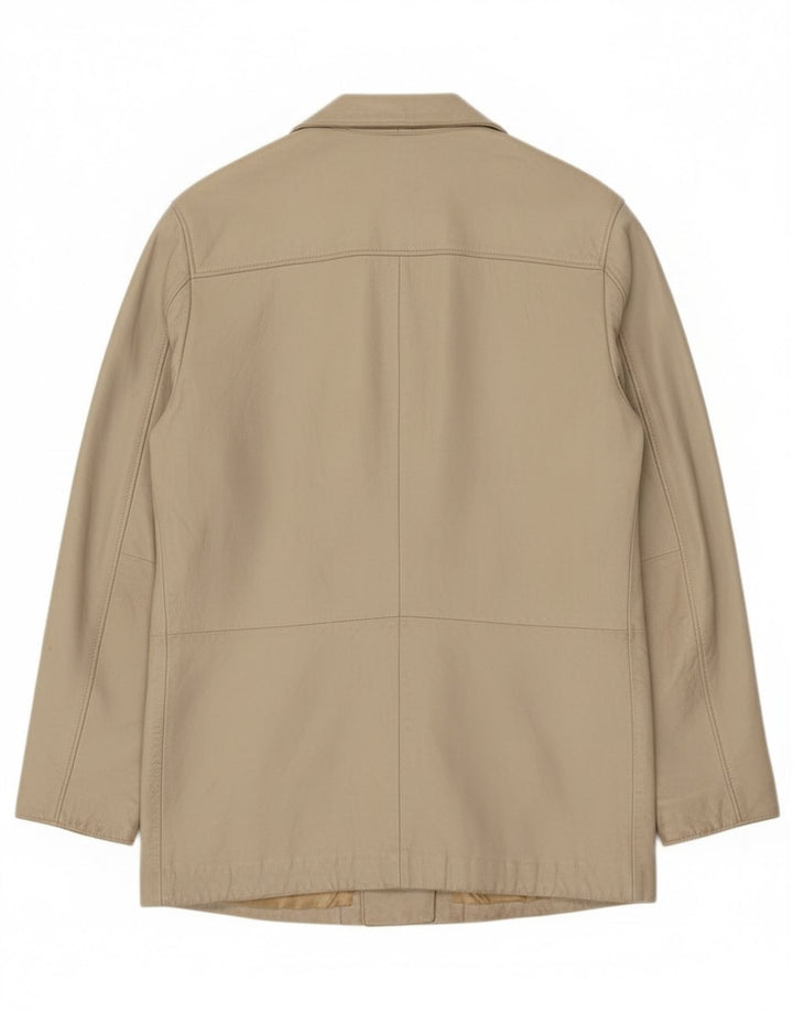 Marcos Damen-Blazerjacke aus Leder mit 2 Knöpfen, IT 44, mittelbeigefarbenes Leder