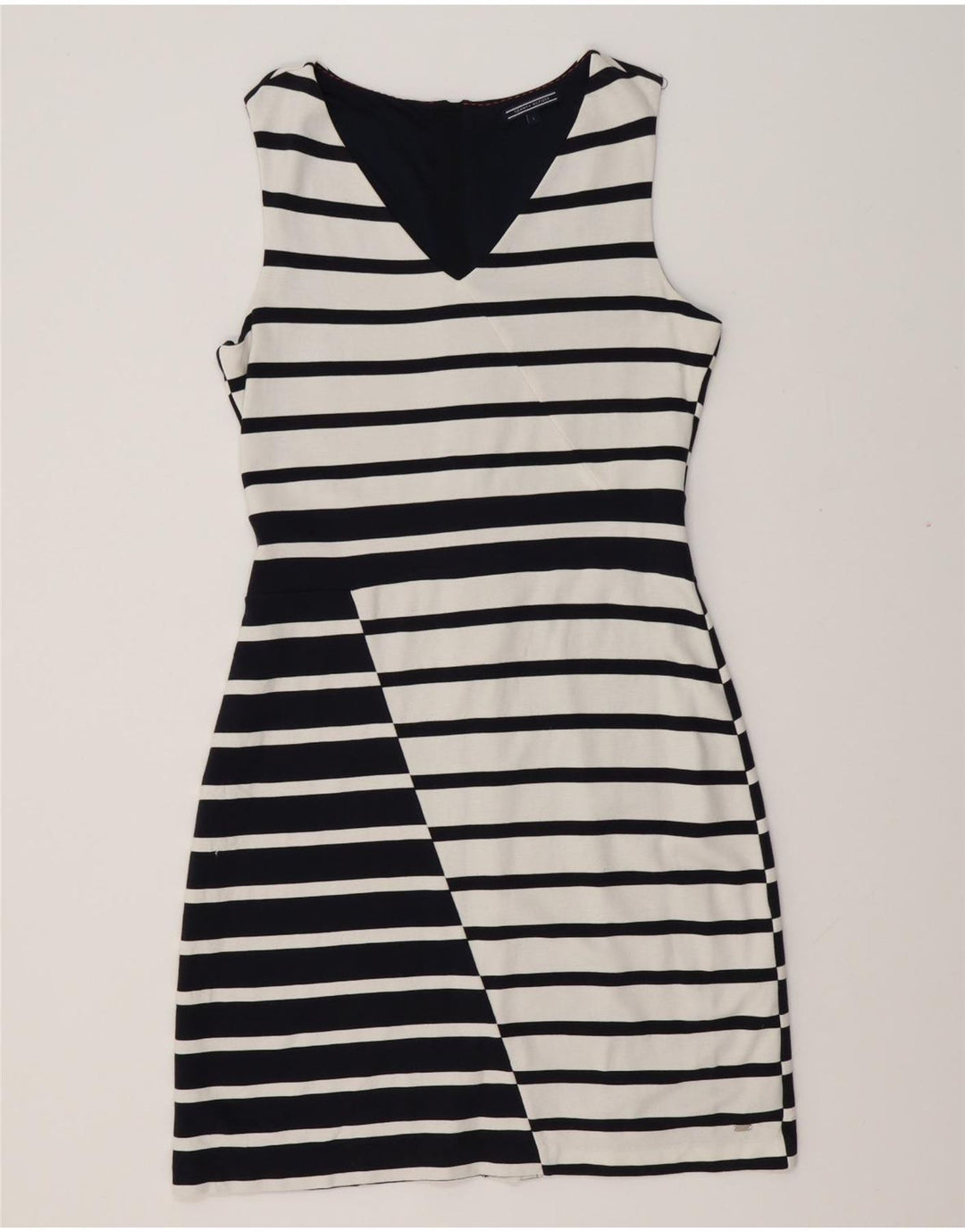 TOMMY HILFIGER Damen Ärmelloses Etuikleid UK 14 Large Weiß gestreift