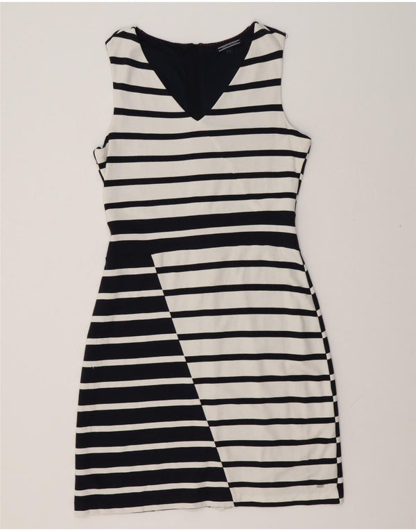TOMMY HILFIGER Damen Ärmelloses Etuikleid UK 14 Large Weiß gestreift