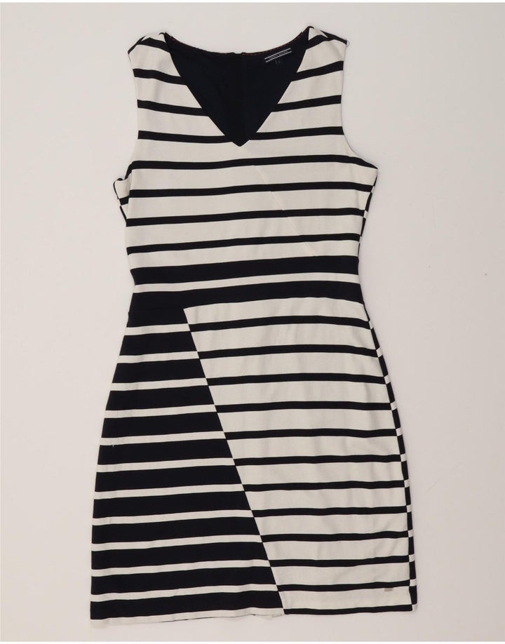 TOMMY HILFIGER Damen Ärmelloses Etuikleid UK 14 Large Weiß gestreift
