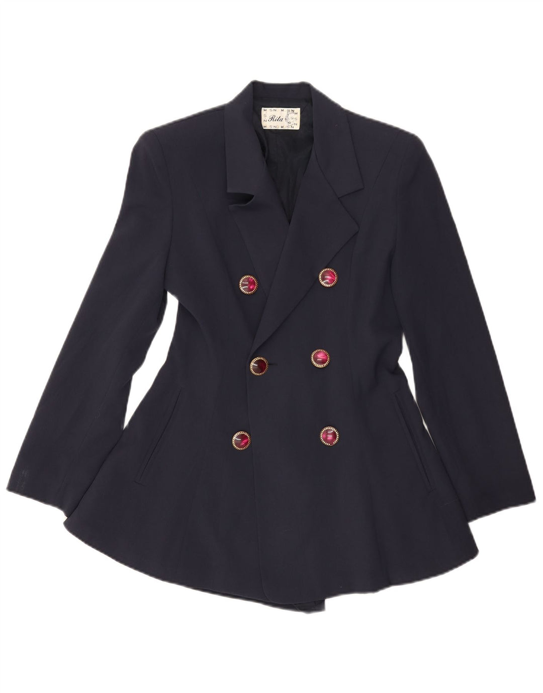 VINTAGE Damen Longline Blazer Jacke UK 10 Small Marineblau