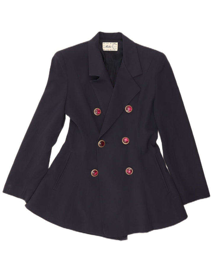 VINTAGE Damen Longline Blazer Jacke UK 10 Small Marineblau