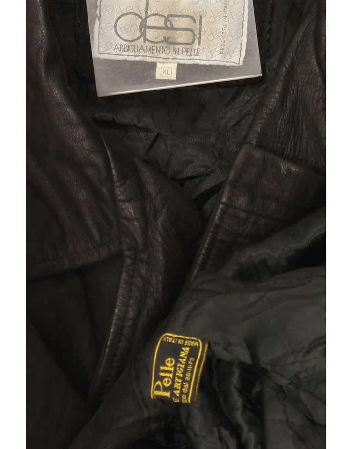 Desi Herren Zweireihige Lederjacke UK 42 XL Schwarzes Leder