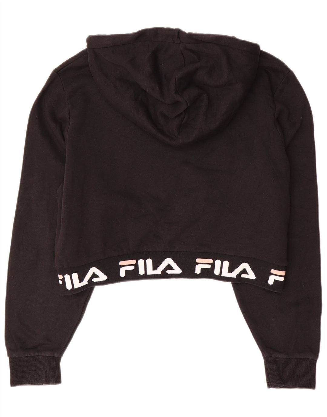 FILA Crop Graphic Hoodie-Pullover für Mädchen, 13–14 Jahre, Größe L, schwarze Baumwolle