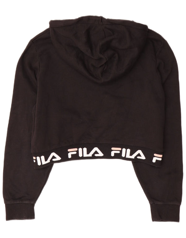 FILA Crop Graphic Hoodie-Pullover für Mädchen, 13–14 Jahre, Größe L, schwarze Baumwolle