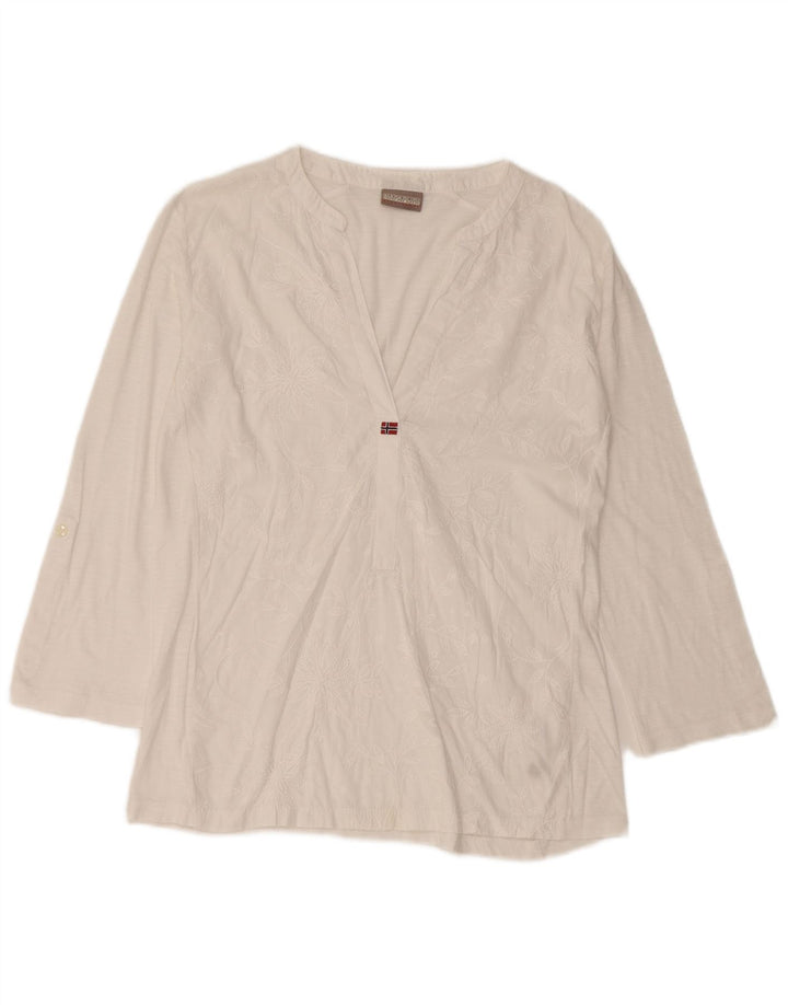 NAPAPIJRI Damen-Blusenoberteil mit 3/4-Ärmeln, Gr. 10, Größe S, weiß, geblümt