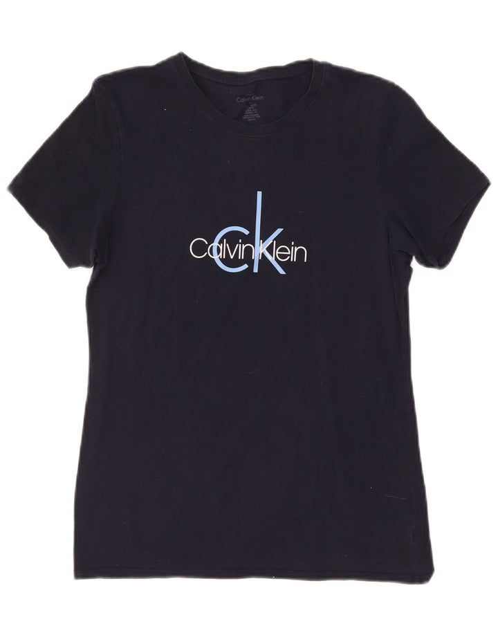 Calvin Klein Damen Grafik-T-Shirt-Oberteil UK 14 Medium Marineblau