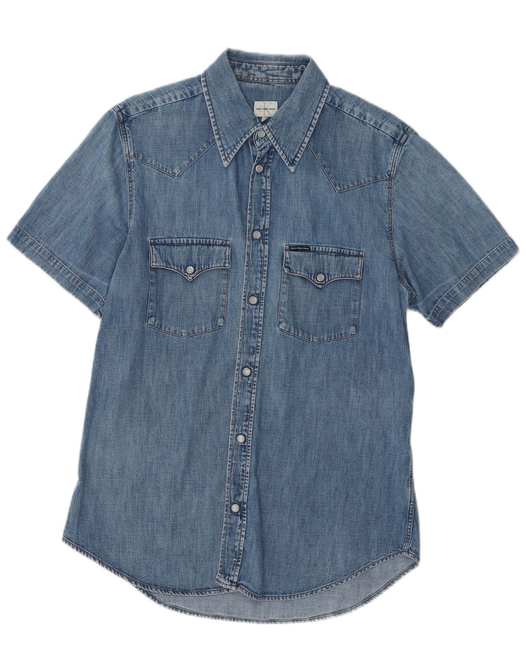 Calvin Klein Jeans Damen Kurzarm-Jeanshemd UK 18 XL Blaue Baumwolle