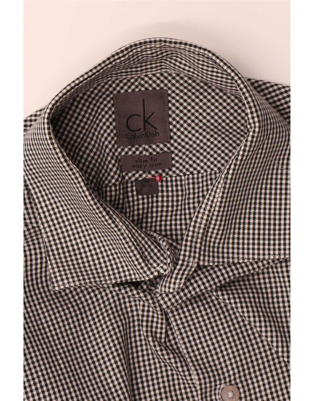 Calvin Klein Herren Slim Fit Hemd Größe 39 15 1/2 Mittelgraues Hahnentrittmuster