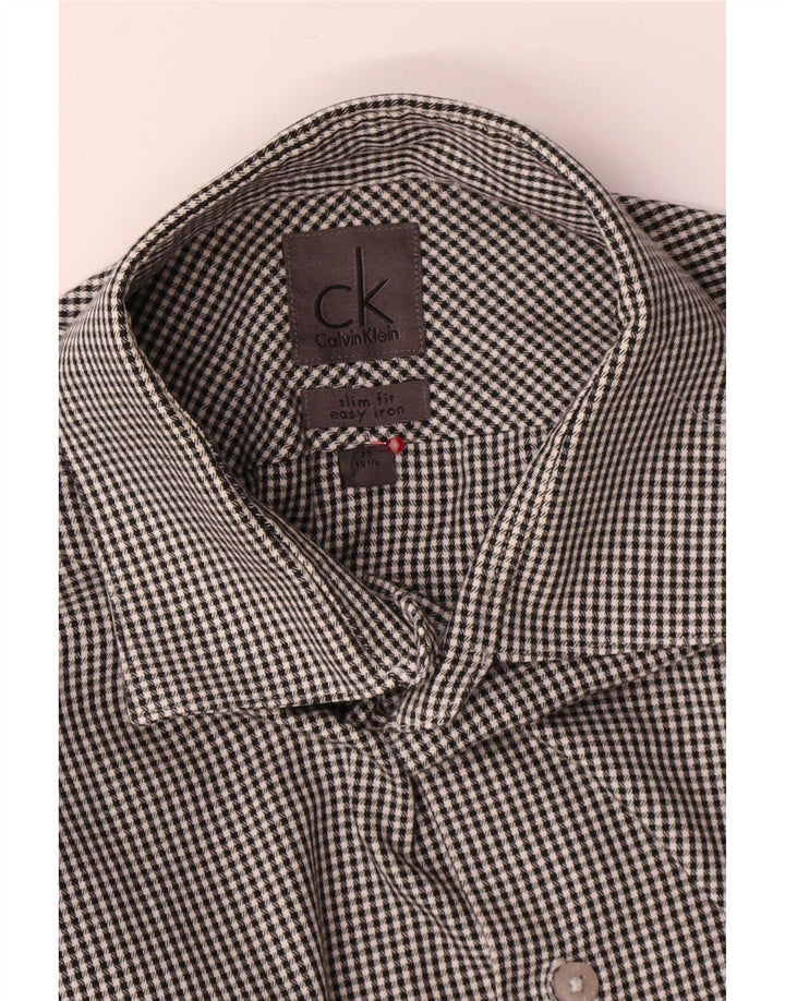 Calvin Klein Herren Slim Fit Hemd Größe 39 15 1/2 Mittelgraues Hahnentrittmuster