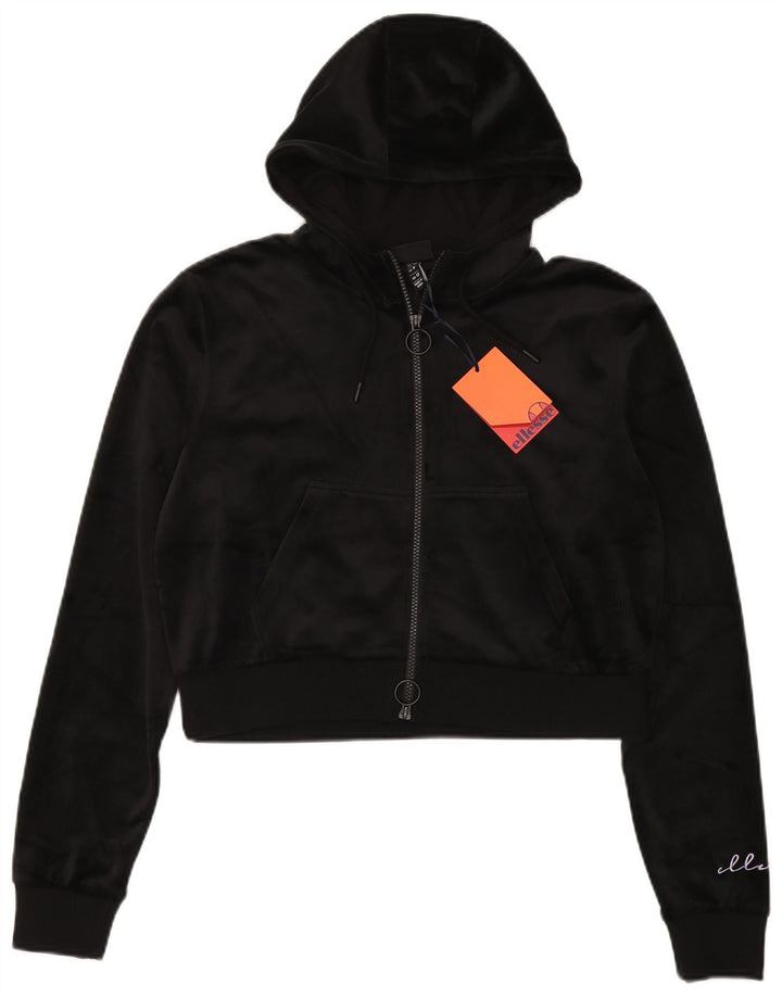 Ellesse Womens Crop Velour Zip Hoodie Pullover UK 12 Medium Schwarz Polyester