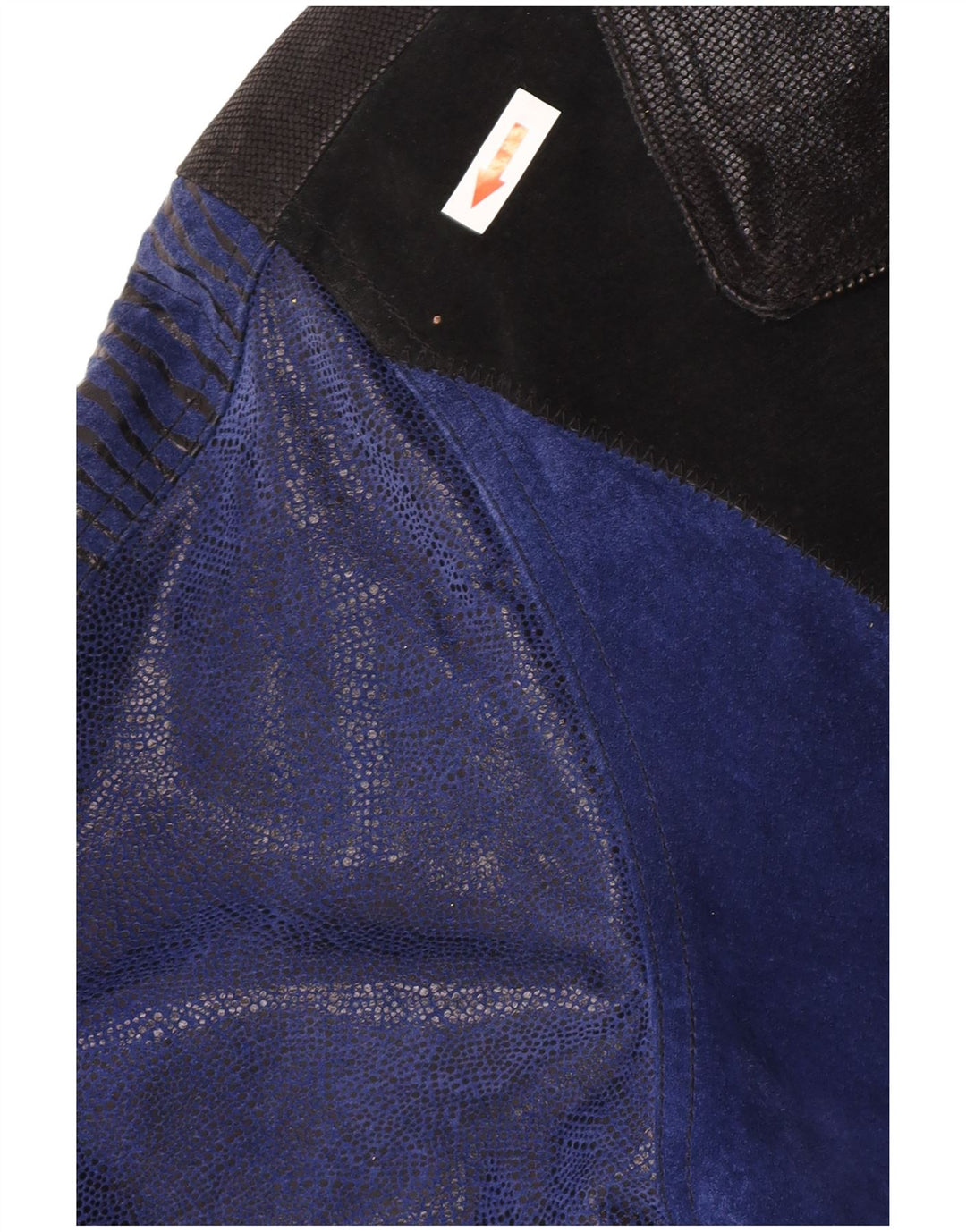 Vintage Damen Wildledermantel UK 12 Mittelblaues Colourblock-Leder