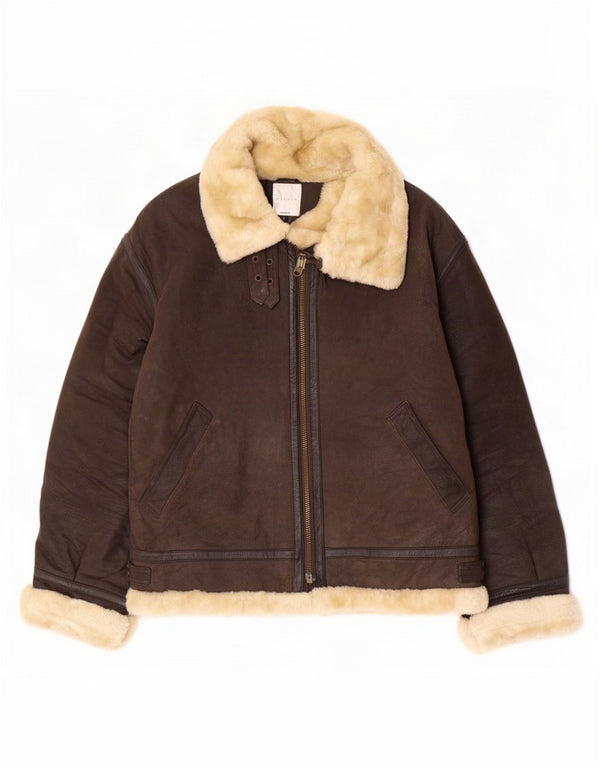 Conbipel Damen Shearling Jacke UK 16 Large Braunes Leder