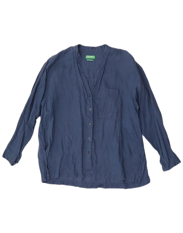 Benetton Damen-Hemdbluse UK 18 XL Marineblaues Leinen