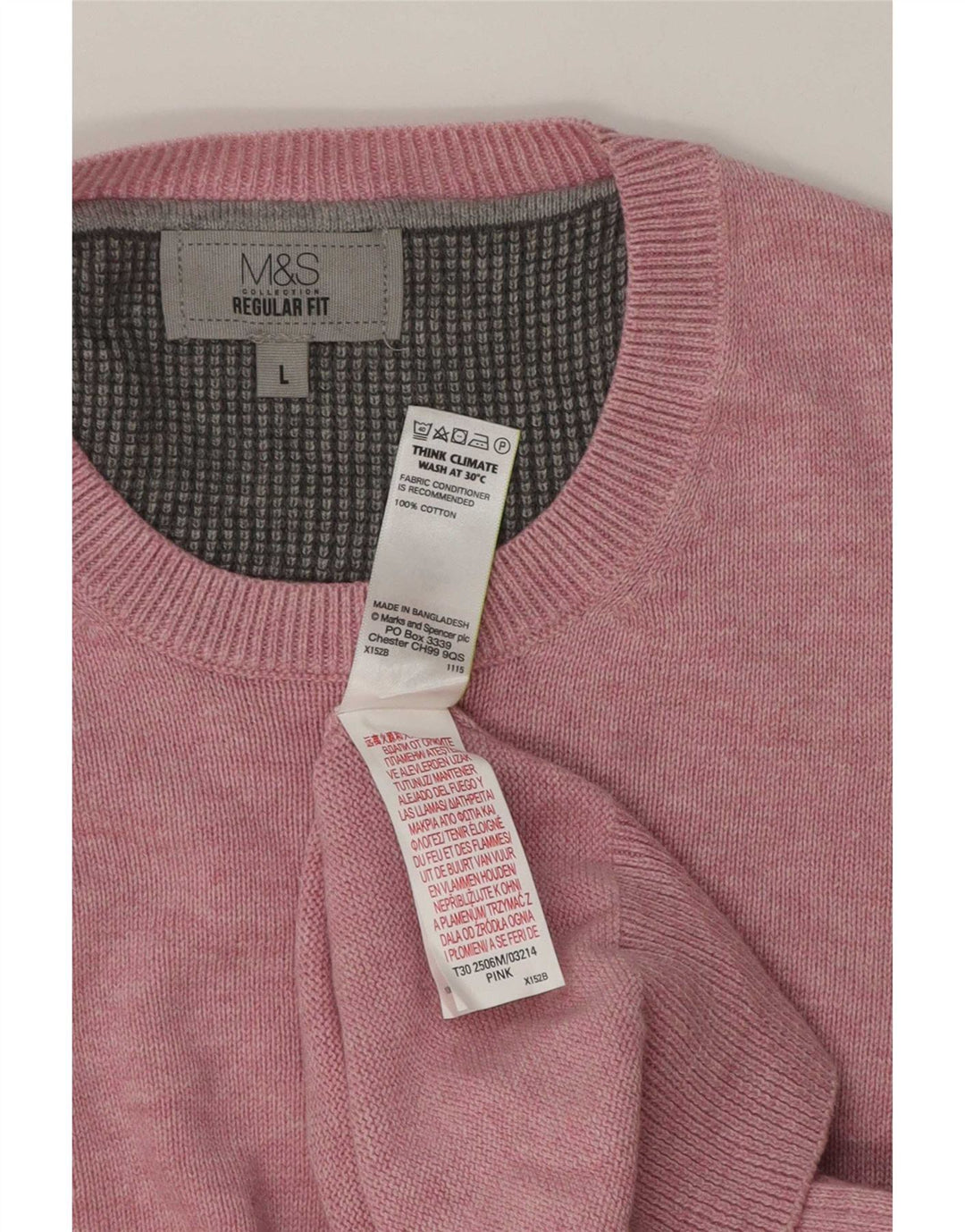 Marks & Spencer Herren-Pullover mit Rundhalsausschnitt, reguläre Passform, groß, rosa, Baumwolle