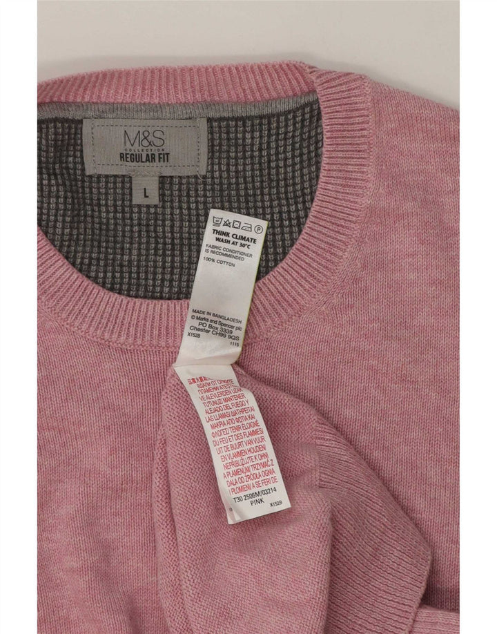 Marks & Spencer Herren-Pullover mit Rundhalsausschnitt, reguläre Passform, groß, rosa, Baumwolle
