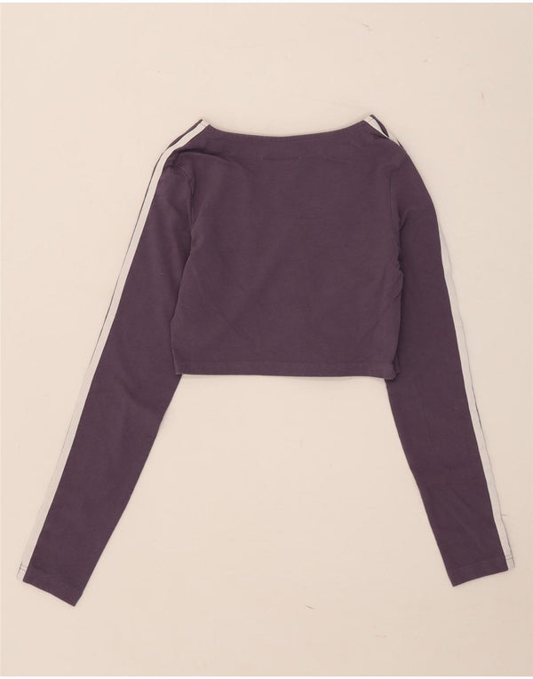 Adidas Damen Langarm Crop Top UK 8/10 Small Lila Baumwolle