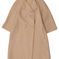Vintage Damen 3/4 Ärmel Zweireiher Mantel UK 14 Medium Beige Karo