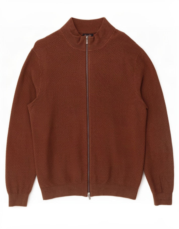 Massimo Dutti Herren-Strickjacke, groß, braune Baumwolle