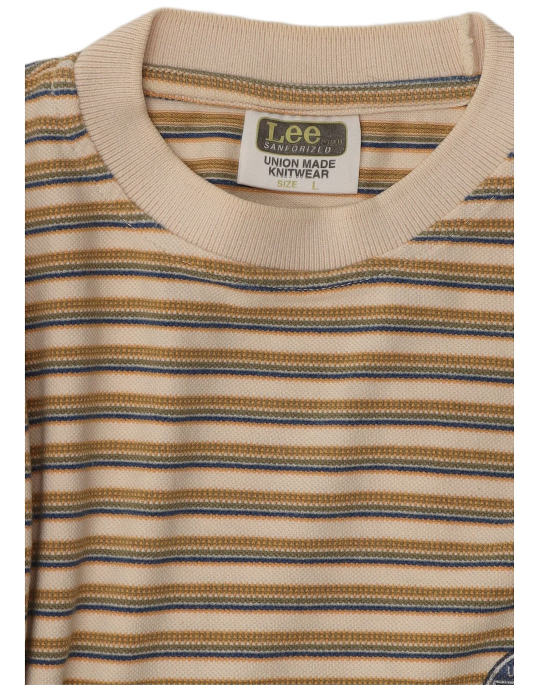 Lee Herren-T-Shirt-Oberteil, groß, beige, gestreift, Baumwolle