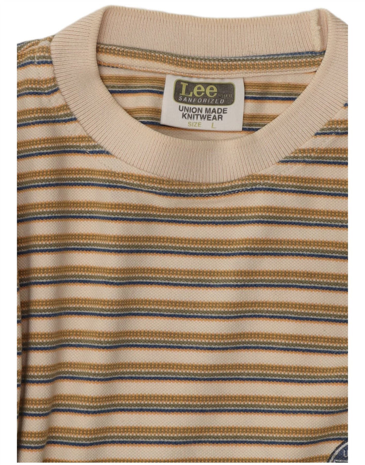 Lee Herren-T-Shirt-Oberteil, groß, beige, gestreift, Baumwolle