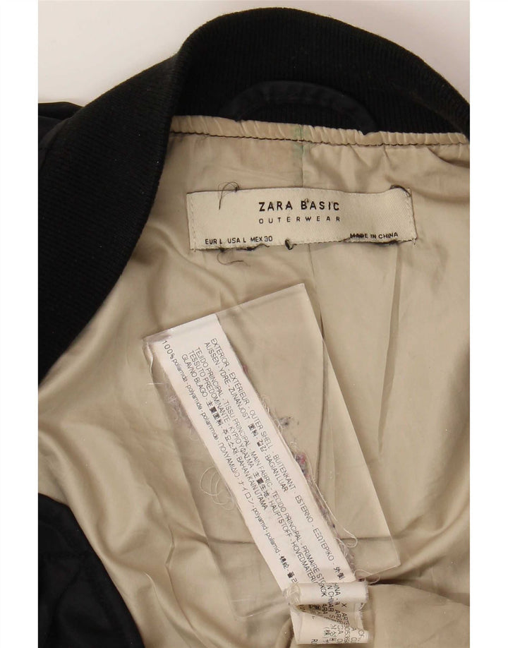 Zara Damen Crop Übergroße Bomberjacke UK 16 Large Schwarz Polyamid