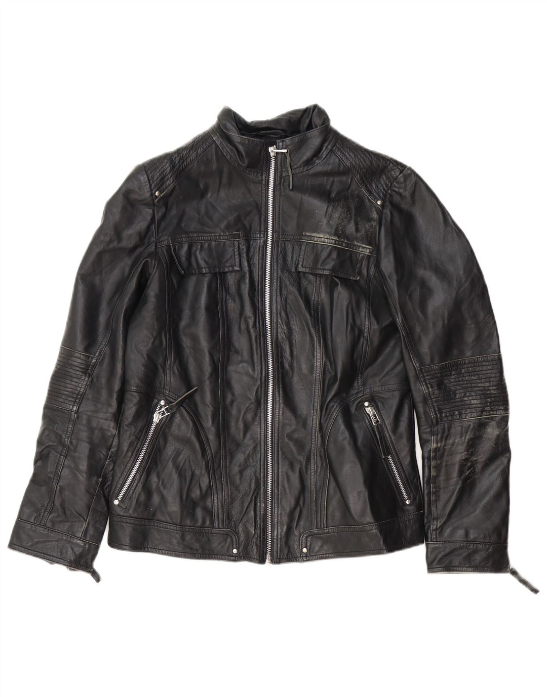 Isaco & Kawa Damen Biker-Lederjacke IT 44 Mittelschwarzes Leder