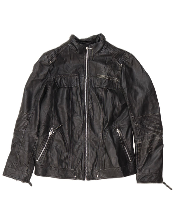 Isaco & Kawa Damen Biker-Lederjacke IT 44 Mittelschwarzes Leder