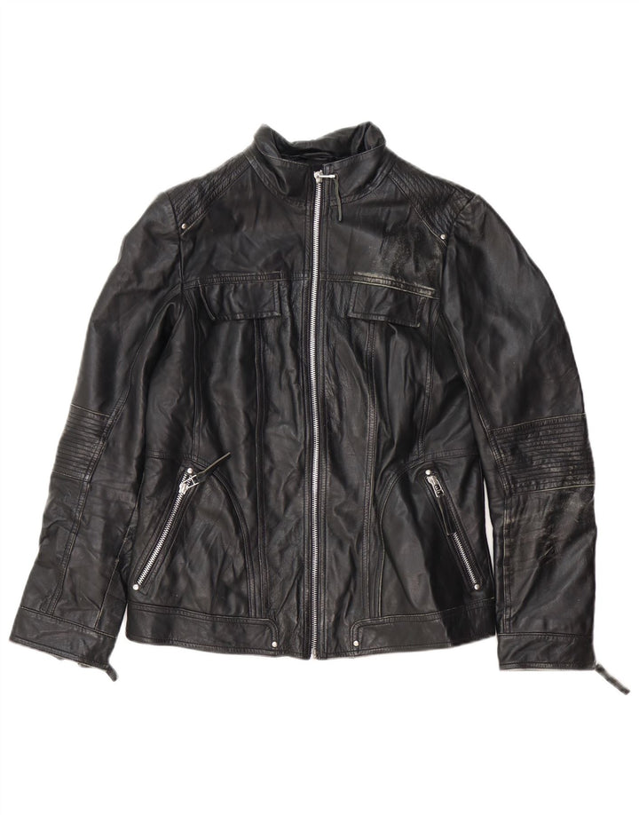 Isaco & Kawa Damen Biker-Lederjacke IT 44 Mittelschwarzes Leder