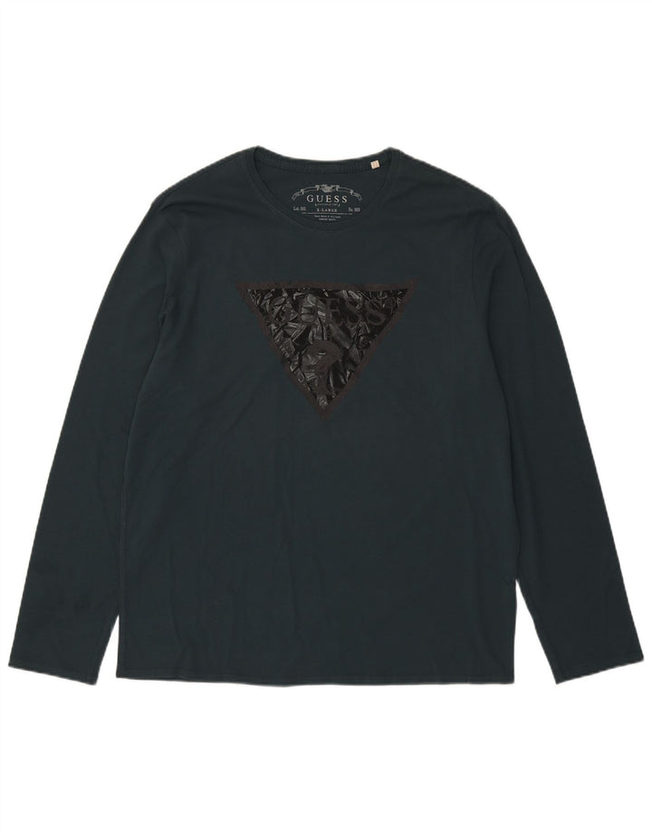 GUESS Mens Graphic Top Long Sleeve XL Green Cotton