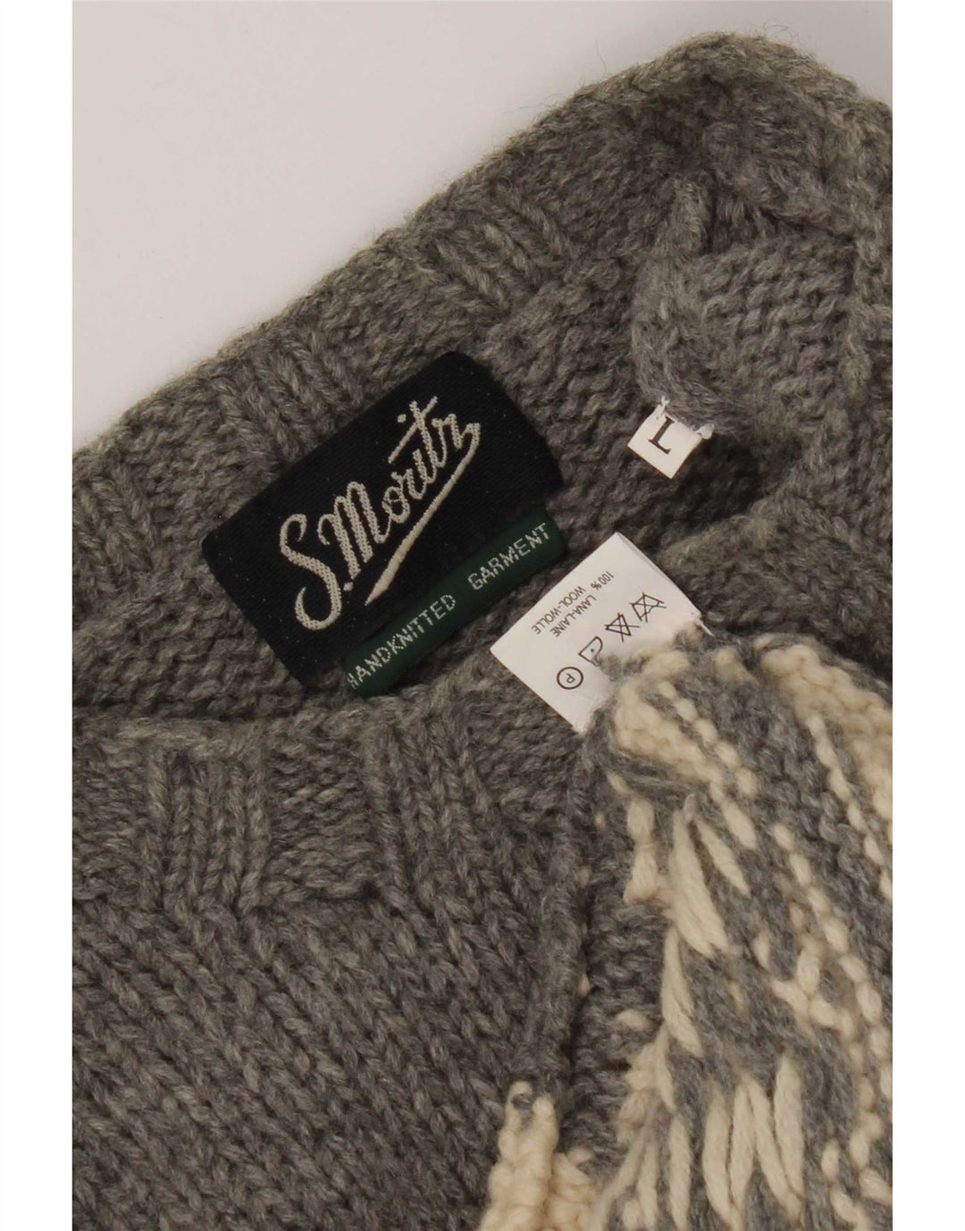 S. Moritz Herren-Pullover mit Rundhalsausschnitt, große graue geometrische Wolle
