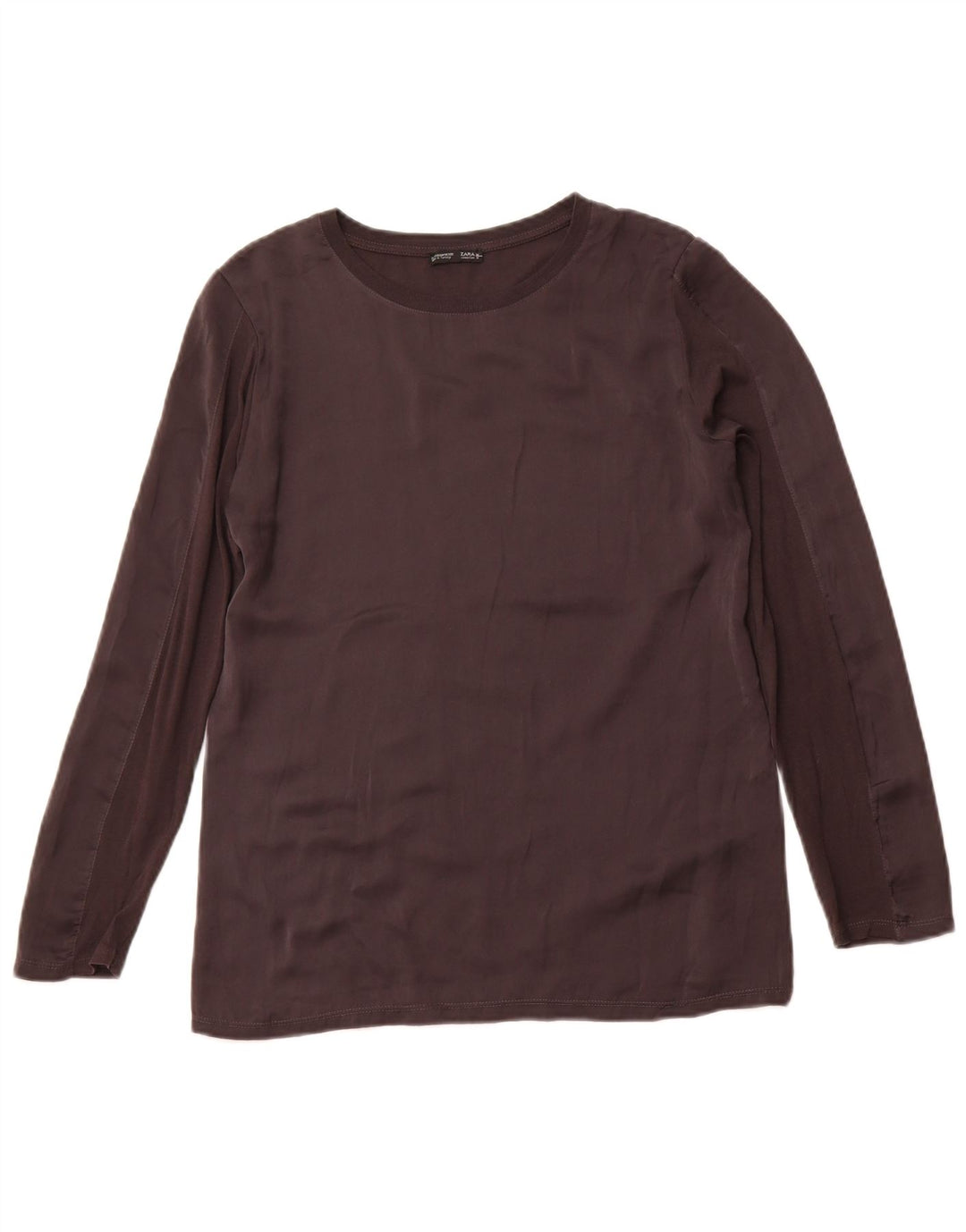 ZARA Damen Top Langarm UK 12 Medium Schwarz Synthetik