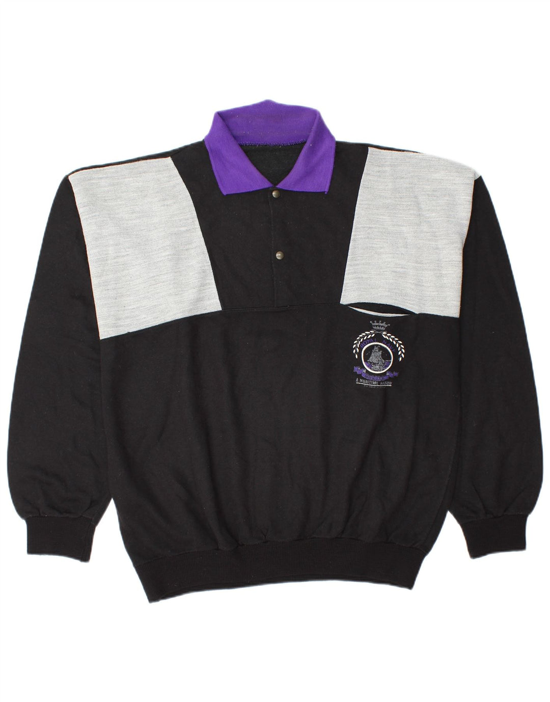 Vintage Herren-Sweatshirt mit Rollkragen, mittelgroß, Schwarz, Farbblock