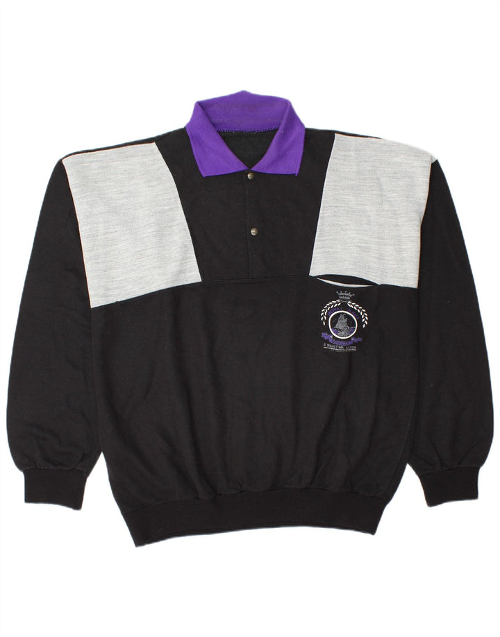 Vintage Herren-Sweatshirt mit Rollkragen, mittelgroß, Schwarz, Farbblock